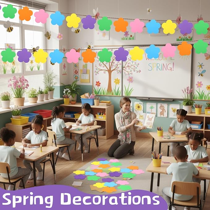 Ireer 48 Pcs Large Foam Flower Cutouts 6 Inch Colorful Bulletin Board