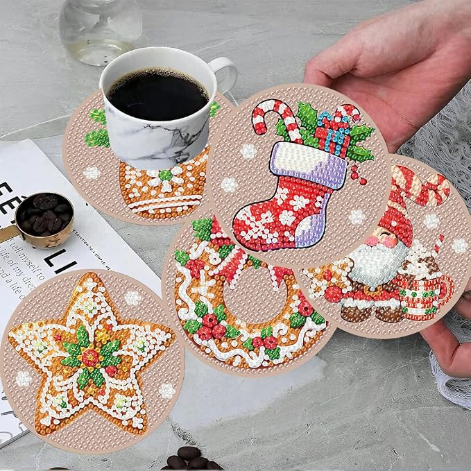 ijbnhd 8 Pcs Christmas Diamond Painting Coasters Kits Diamond Art Coasters |