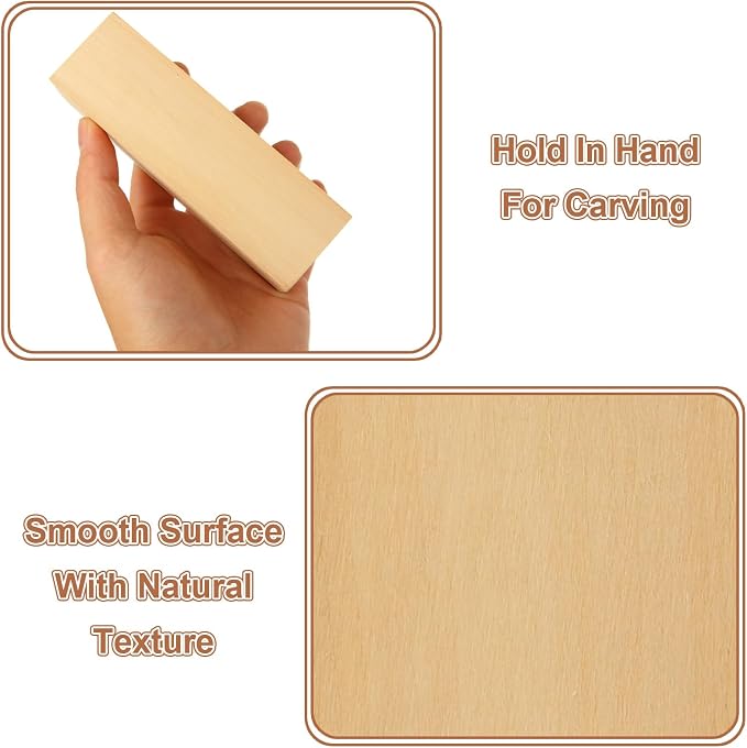 12 Pack Basswood Carving Blocks Set, 5 x 1.5 x 1.5 Inch Unfinished Wood Blocks