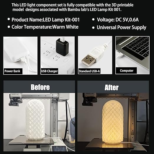 JUUPINE Dedicated Multifunctional LED Creative Lighting kit for 3D Printers,Compatible with Bambu Lab LED Lamp Kit 001, LED Creative Lighting Kit for 3D Printers for Crafting Nightlight Models.