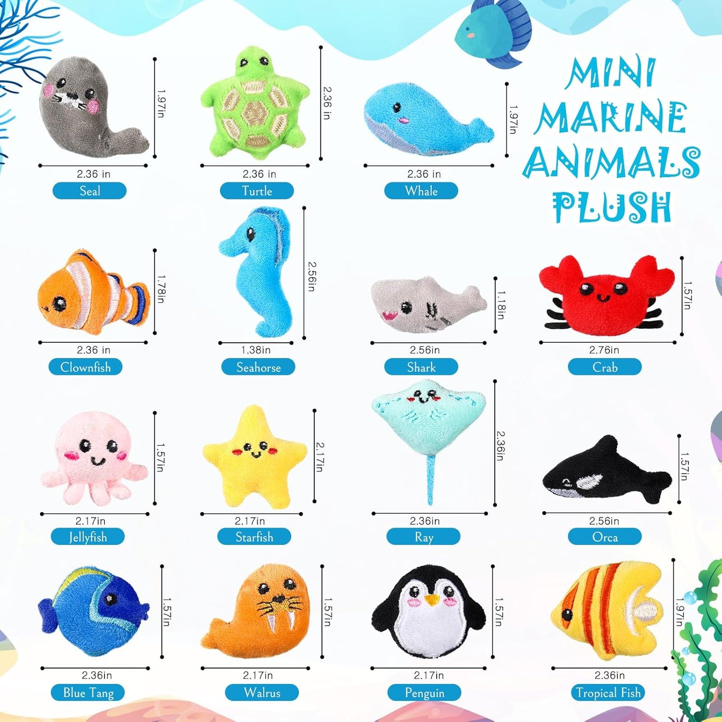 Libima 150 Pcs Mini Stuffed Animals Sea Animal Fruit Plush Keychain Set for Carnival Birthday Classroom Prizes Decoration for Clothes (Sea Life)