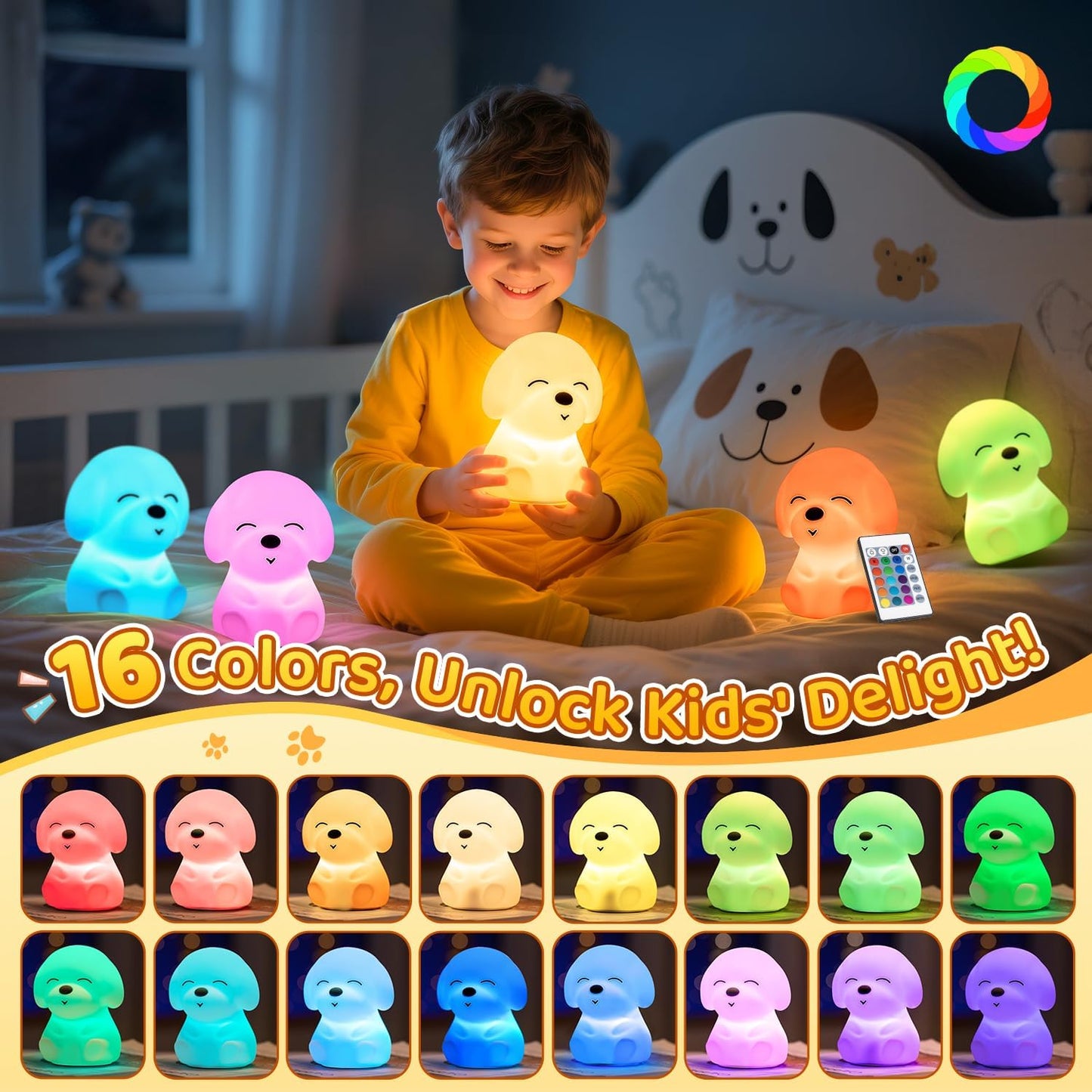 Mubarek Dog Night Light,Remote+16 Colors+Timer+Rechargeable Dog Night Light for Kids Nursery Decor, Cool Kawaii Silicone Puppy Unique Lamps Puppy Gift Ideas Puppy Gifts Unique Home Decor