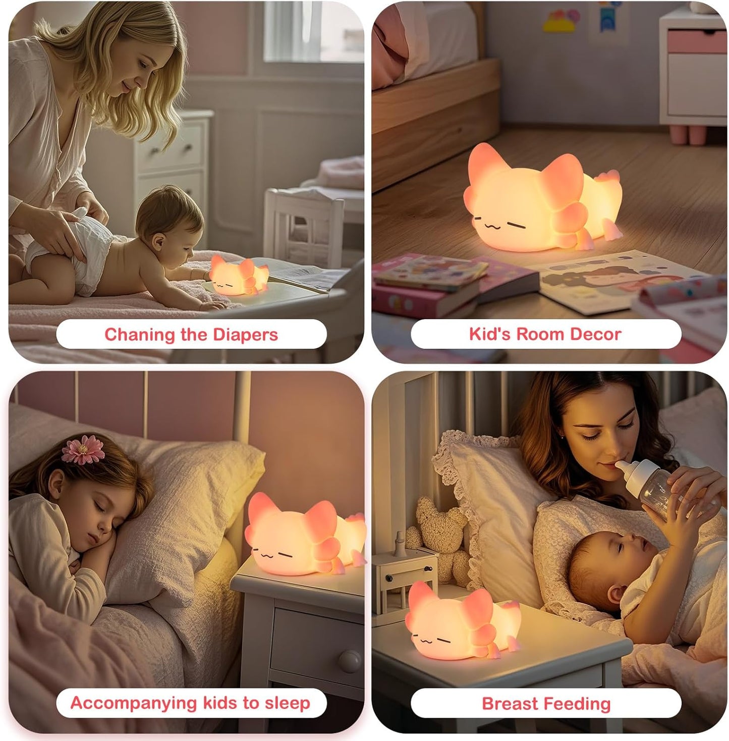 ZKLiLi Night Light for Kids Cute Axolotl Lamp,16 Colors+Tap+Remote+Silicone Kids Night Light,USB Rechargeable Axolotl Night Lights for Room Decoration, Girls