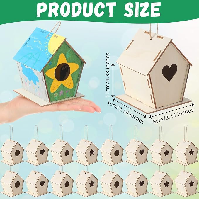 DoubleFill 60 Pcs 4. 33" DIY Wooden Birdhouses Craft