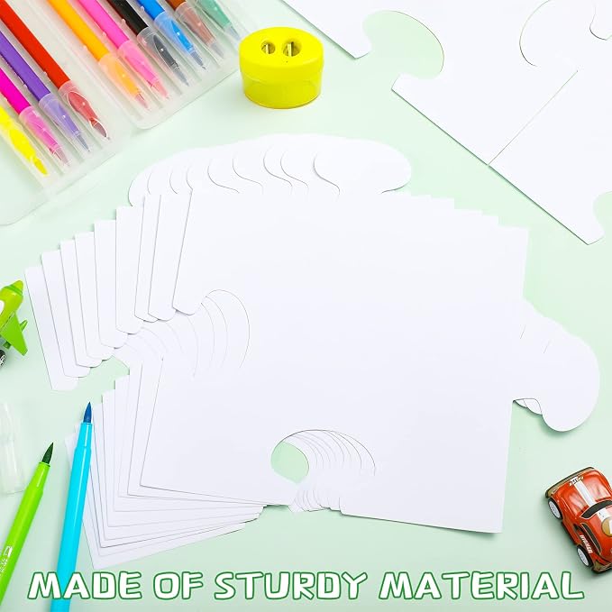 Glenmal 100 Pcs Large White Blank Puzzle Pieces Oversize White Blank Papers