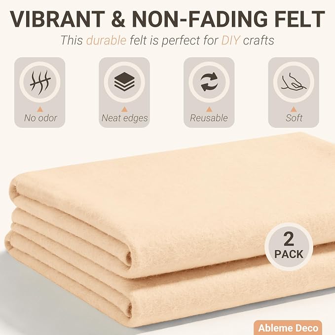 Beige Felt Fabric Sheets 18" x 18" 1.6mm Soft Craft Felt Squares | Soft Precut