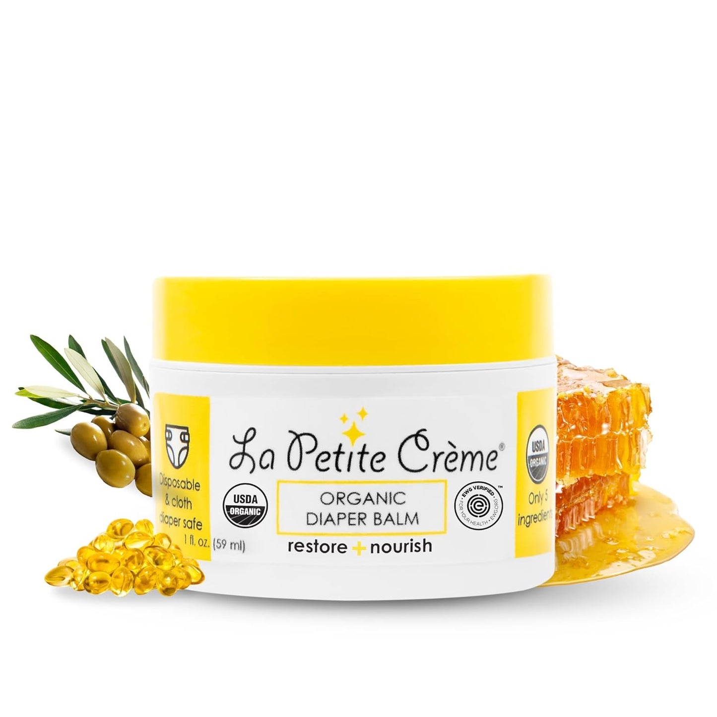 La Petite Creme French Organic Diaper Balm (1 oz) - Healing & Nourishing Diaper Cream - Gentle & Safe Liniment Baby Lotion - USDA Certified Organic - Baby Essentials for Newborn