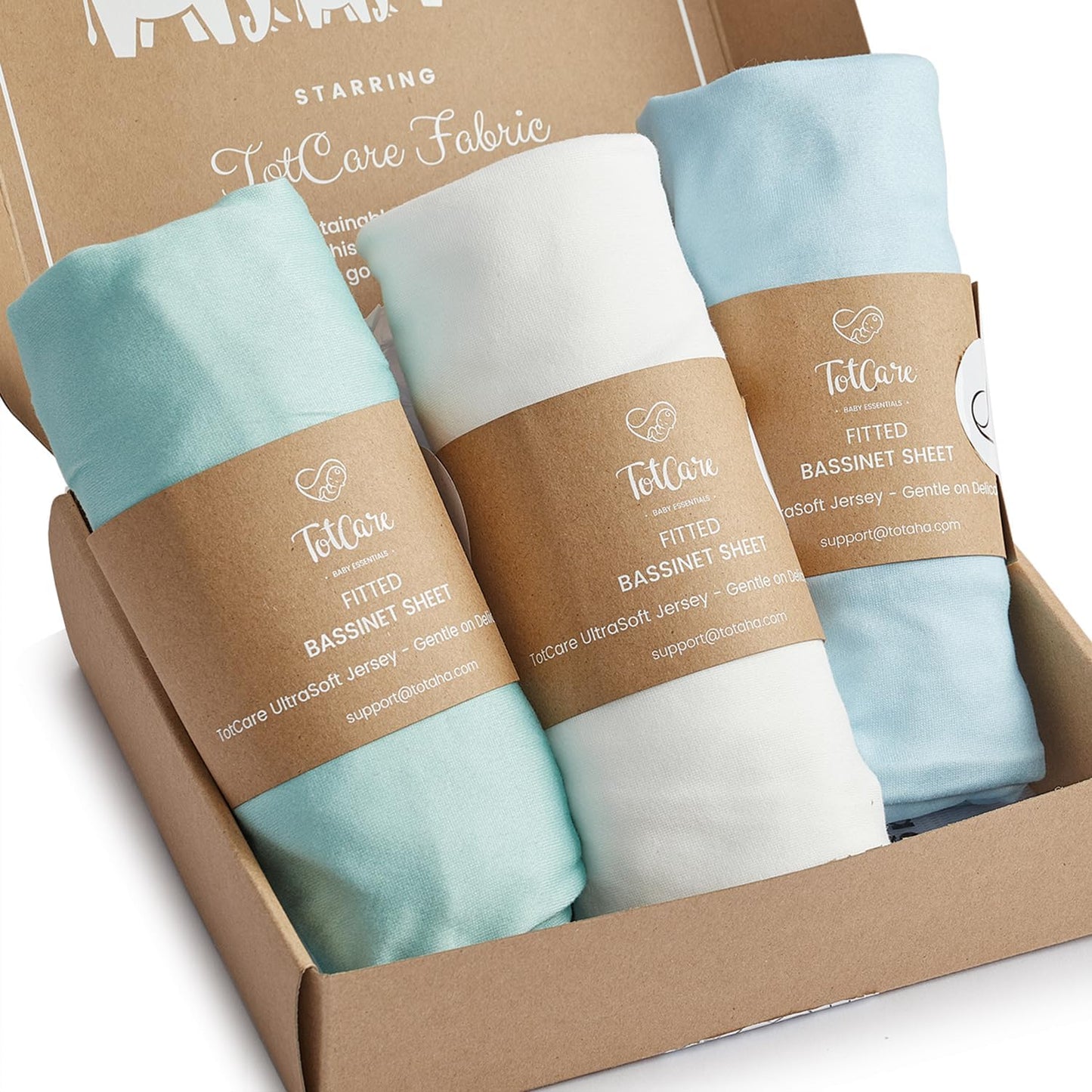 Bassinet Fitted Sheets Compatible with 4moms Breeze Plus Bassinet Model 1045 - Buttery Soft, Silky Comfort, Premium Stretchy Jersey Knit Bassinet Sheets - Sky + Sage + Cloud, 3 Pack