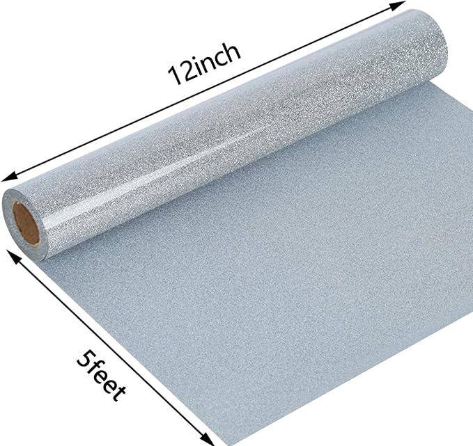 guangyintong Heat Transfer Vinyl Glitter Silver HTV Rolls, Glitter HTV Vinyl