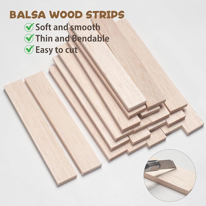 Balsa Wood Sticks, Balsa Wood Strips Planks 1/8" × 1" × 6", Wooden Slats