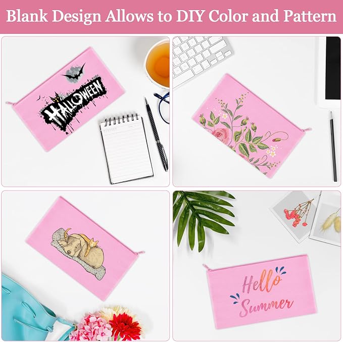 12 Pieces Cotton Canvas Makeup Bag, Blank DIY Craft Bag