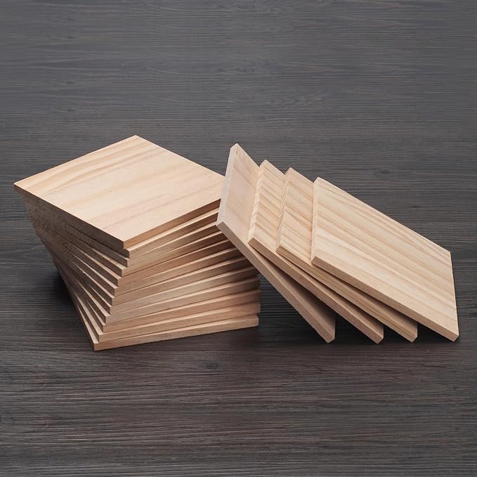 Wooden Blocks for Crafts, 1/4″ Thick 5″ X 5″ Wood Squares for Crafting