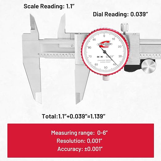 SAE Dial Caliper 0-6" Precision Measuring Tool | ±0.001" Accuracy, Mechanical