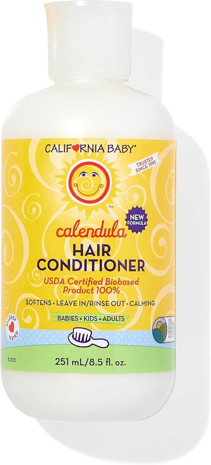 California Baby Calendula Hair Conditioner | 100% Plant-Based Kids Conditioner | Rinse-out or Leave in Conditioner | Lavender Scent | 251 mL / 8.5 oz