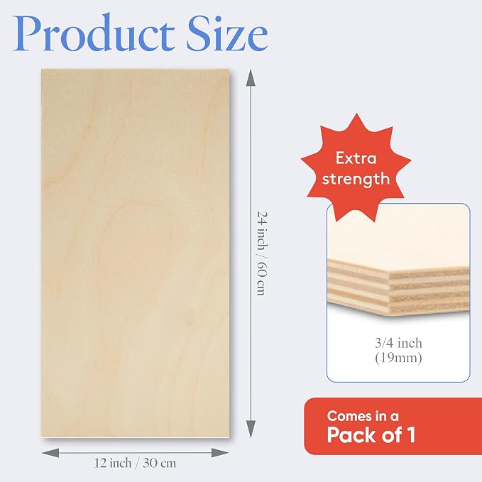 Baltic Birch Plywood 12 x 24 x 3/4 Inch - 18 mm Craft Wood