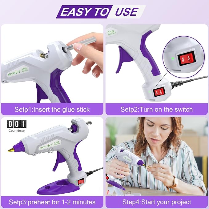 MONVICT Full Size Hot Glue Gun, Dual Temp 60/100W Base Stand | Heavy Duty Kit