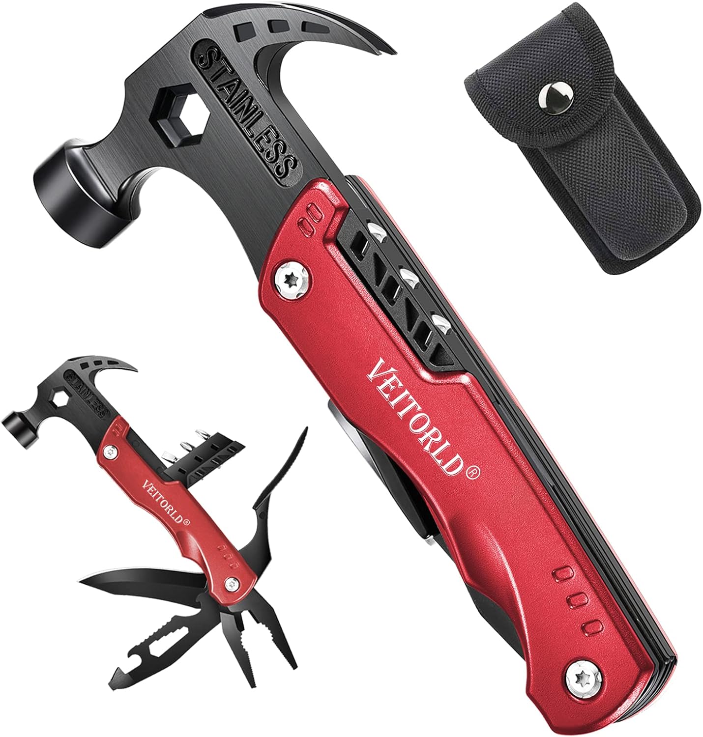 VEITORLD Christmas Stocking Stuffers, Gifts for Men Dad Women, Anniversary Birthday Gifts Ideas for Him Husband, All in One Tools Hammer Multitool, Unique Fishing Hunting Tools Gifts