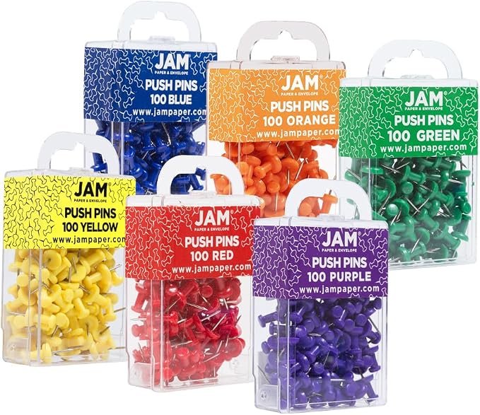 JAM PAPER Colorful Push Pins