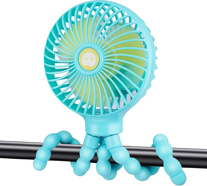 Portable Stroller Fan Personal rechargeable USB Fans With 5200mAh 3 Speeds Battery Small Baby Car Seat Mini Handheld Clip On Fan for Pram Crib Bike Treadmill Outdoor Camping Travel and Student Desk