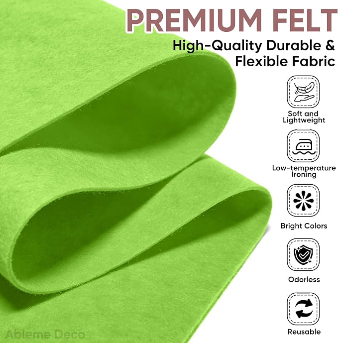 Soft Felt Fabric Sheet 18" x 36", 1.6mm Acrylic Craft Felt, Apple Green | Soft