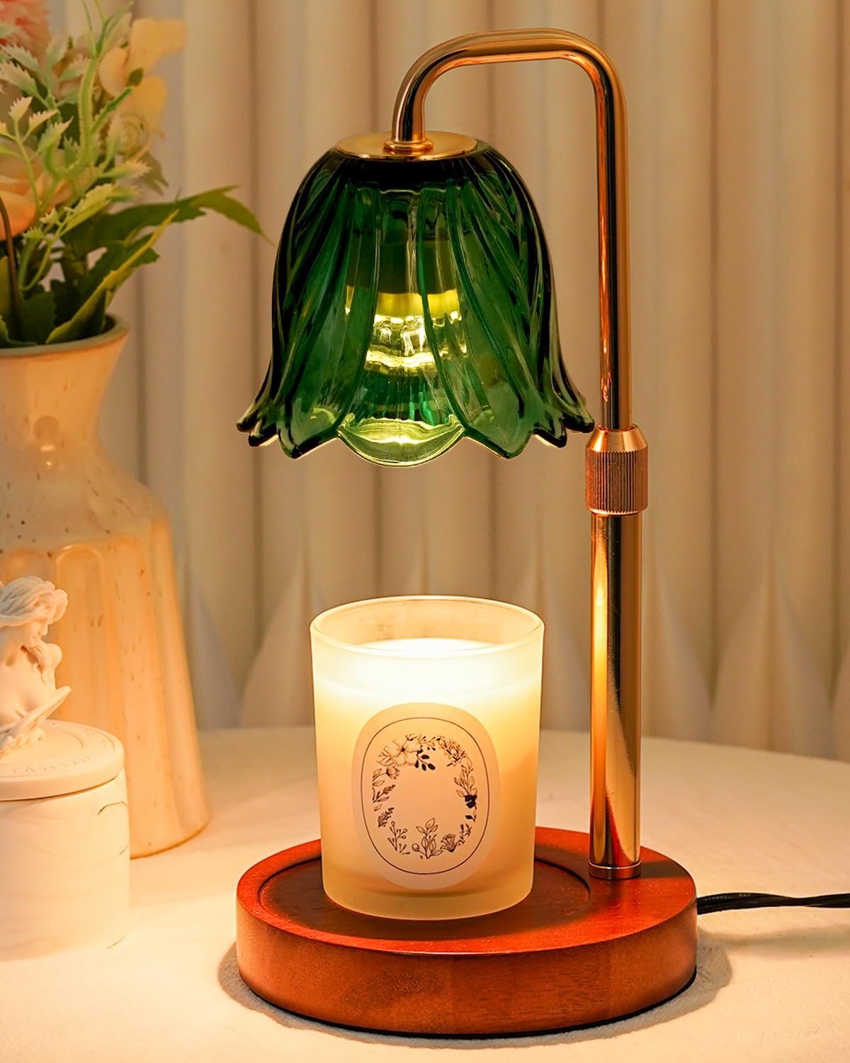 Flower Candle Warmer Lamp with Timer Dimmable, Candle Warming Lamp Height Adjustable, Christmas Gifts for Women, Candles Warmer Light for Jar Candles, Christmas Gifts, Stylish Decorations