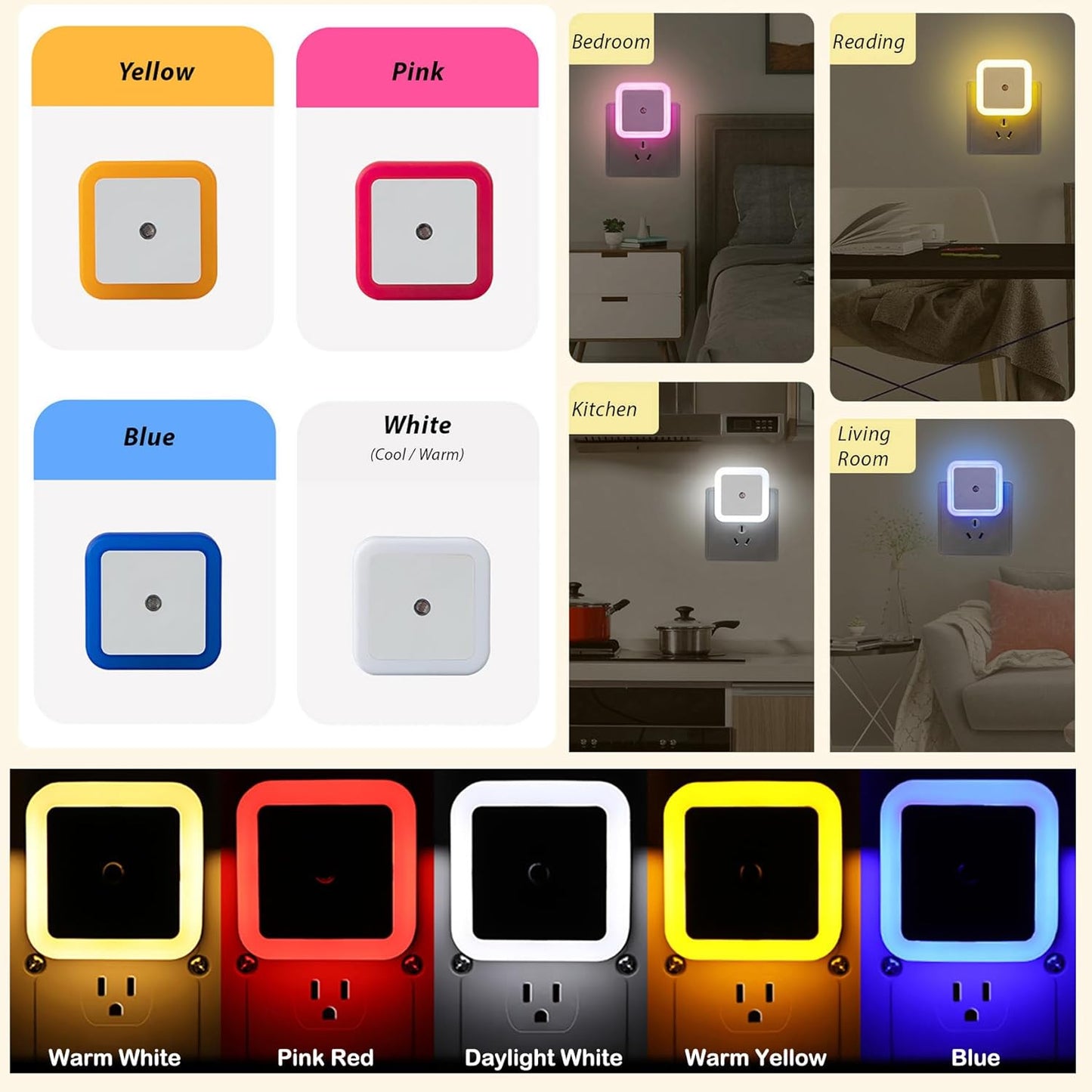 Night Lights Plug into Wall - 4-Pack Pink Nightlight Smart Dusk to Dawn Sensor Plug in LED Lighting, Safe Auto-On/Off Lamp for Kids Adults Home Living Room Kitchen Bedroom Bathroom Toilet Hallway