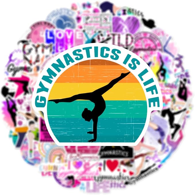50 Pcs Gymnastics Stickers for Girls, Cute Gymnast Sport Vinyl Decals,