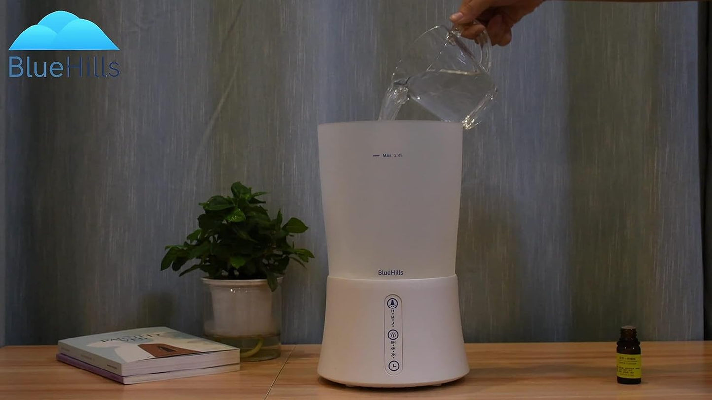 BlueHills Large 2000 ML XL Essential Oil Diffuser Premium Aromatherapy Humidifier for Big Room Home Long Run Extra Large Capacity for Huge Area 2 Liter 2L Color Changing Lights Cool High Mist White-S1