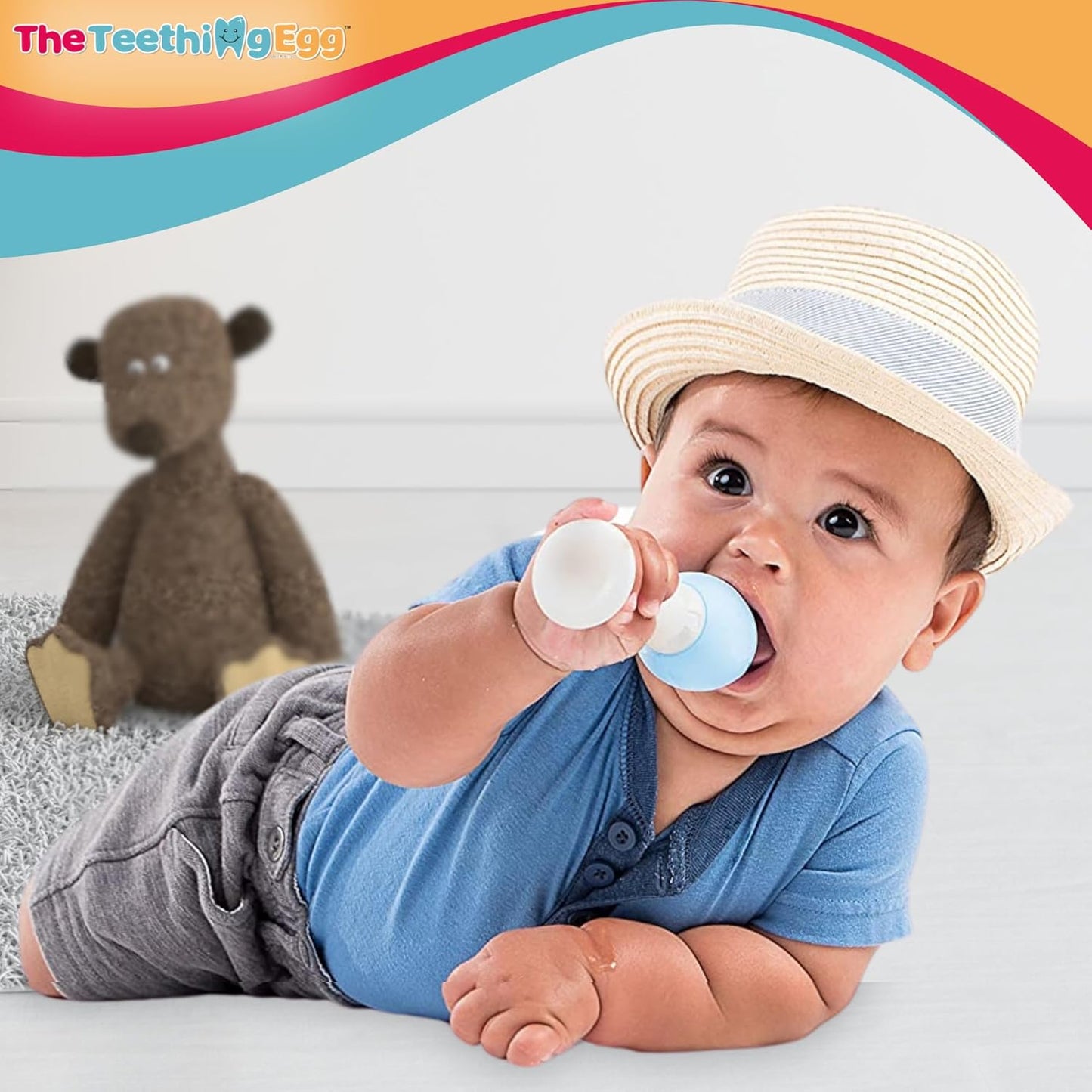 The Teething Egg and Grippie Stick - Baby Development Teething Toys 3, 4, 6, 12 Up to 18 Months Old Boy or Girl, Sensory Toys, A Baby Registry Must Have Teether, Pink