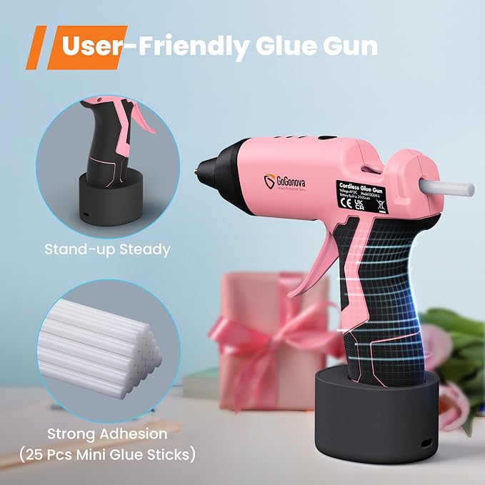 GoGonova Cordless Glue Gun, 15s Fast Preheating 2Ah Cordless Hot Glue Gun