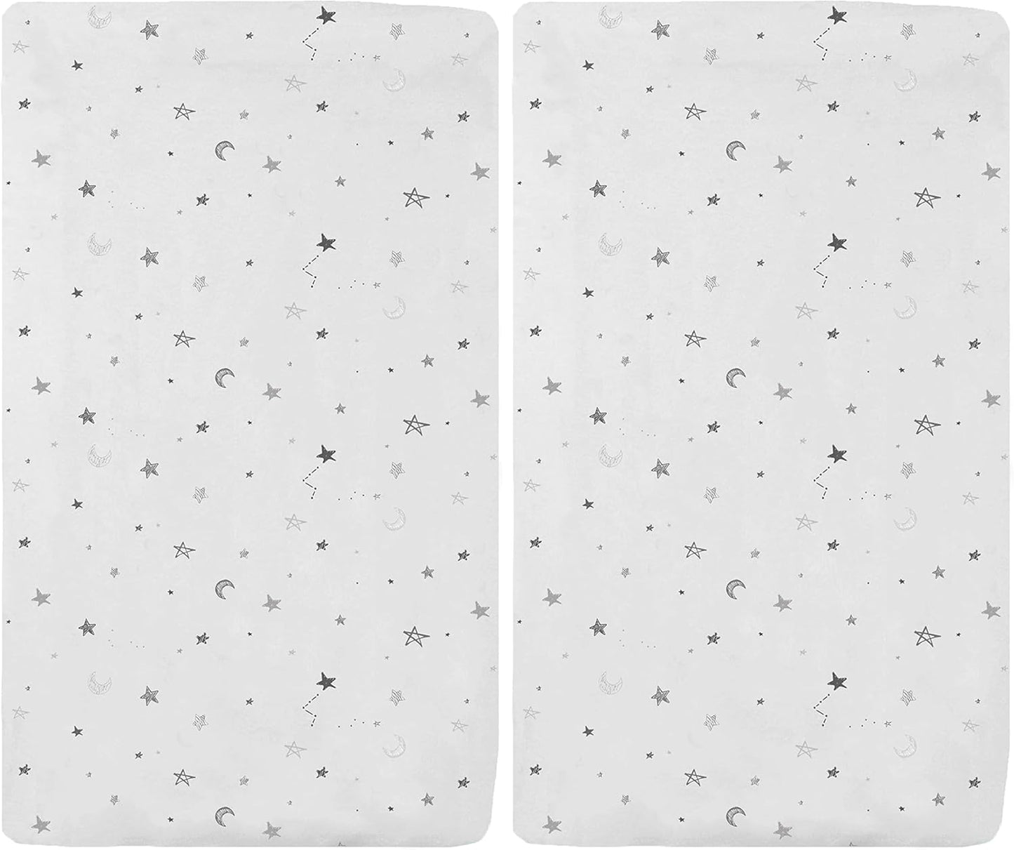 American Baby Company 100% Natural Cotton Fitted Cradle/Bassinet Sheet 36" x 18" - Soft, Breathable & Hypoallergenic Bed Sheet, Gray Stars and Moons, Neutral for Boys & Girls (Pack of 2)