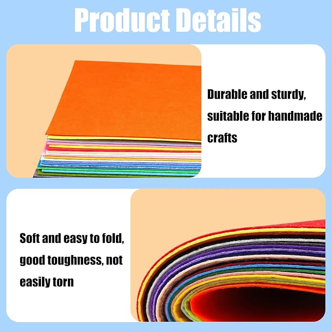 60 PCS Felt Fabric Sheets Craft Kit, Thick Nonwoven Felt,
