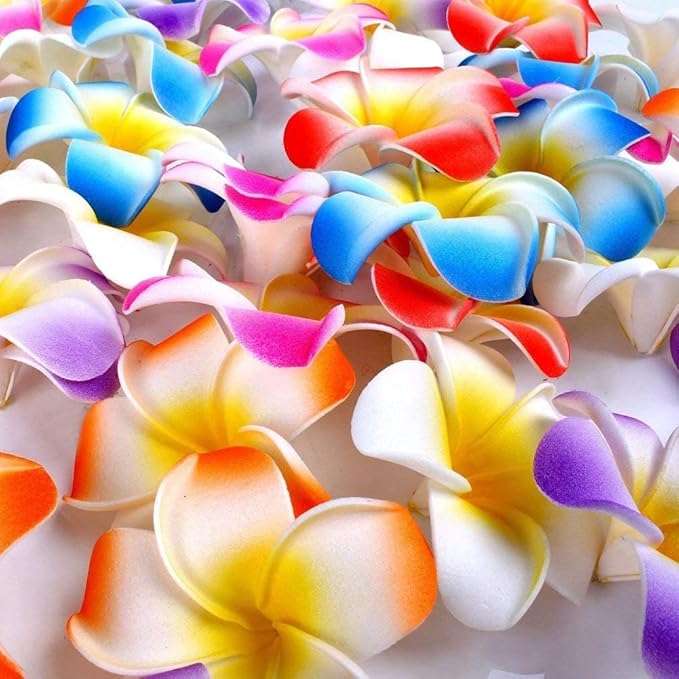Pursuestar 100Pcs Mixed Colors Foam Hawaiian Frangipani Artificial Plumeria