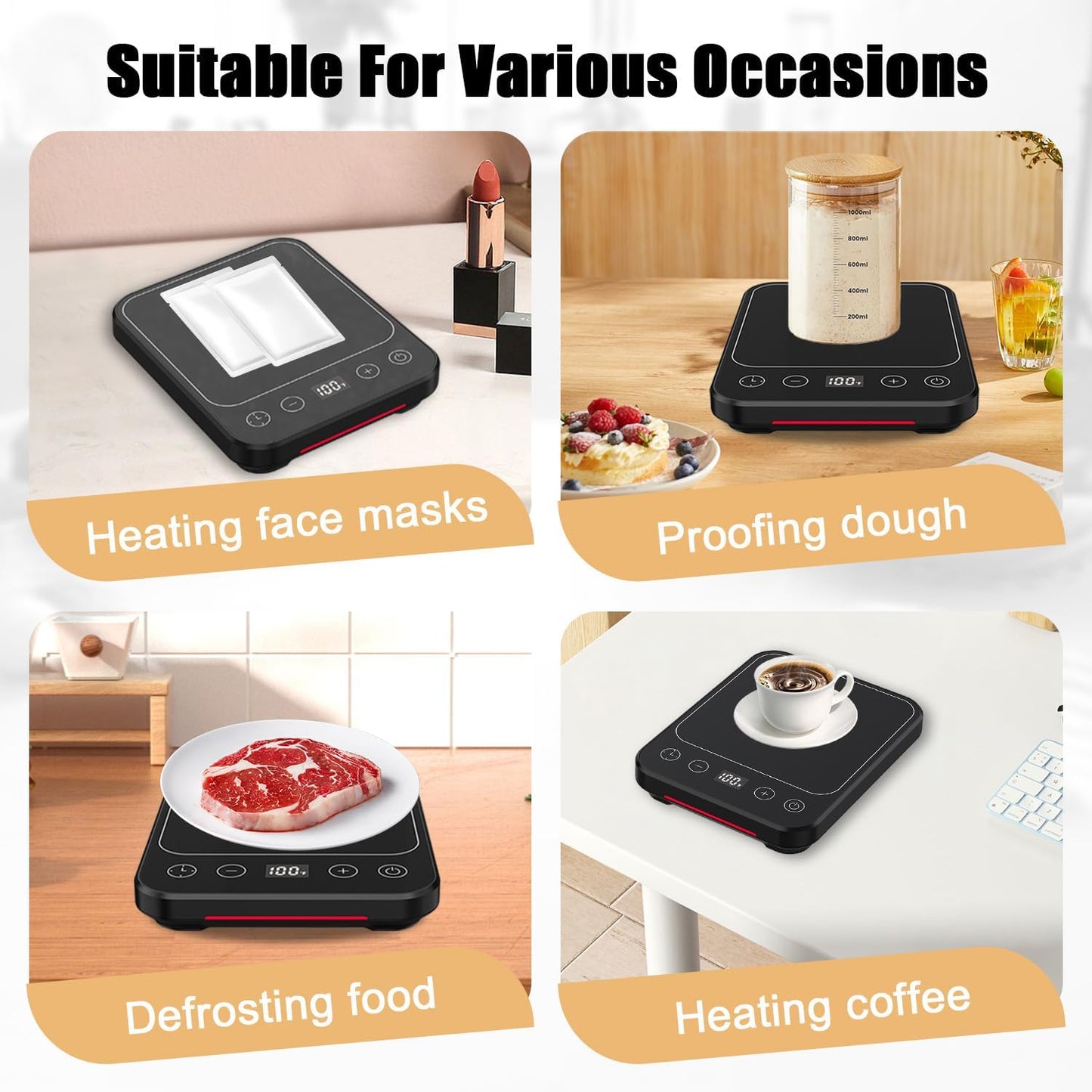 Sourdough Starter Warmer Mat, 12H Timer Warming Heating Pad, Precise 1°F Thermostat Control (70-100°F), Smart Memory Warming On/Off, Fits Jars Up to 40oz, Perfect for Home Baking (Full LCD Screen)