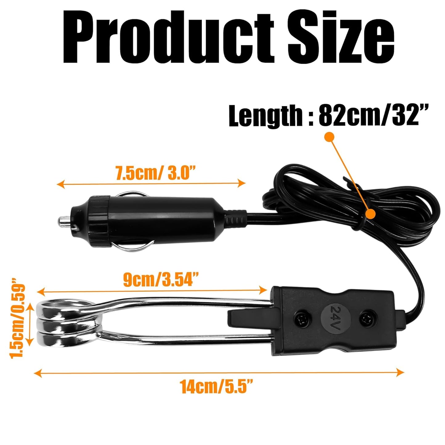 24V Portable Car Immersion Heater Auto Cup Mug Water Heater Kettle Tea Coffee Warmer Soup Drinks Electric Heater