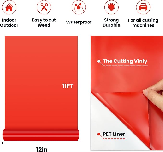 Glossy Red Permanent Vinyl, Car Decal, Scrapbooking, Glossy & Waterproof