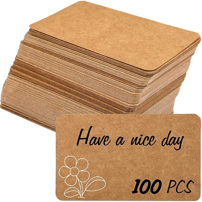 Nettbe 100pcs 3.54"x2" Blank Kraft Paper Business Card, Words Message Notes