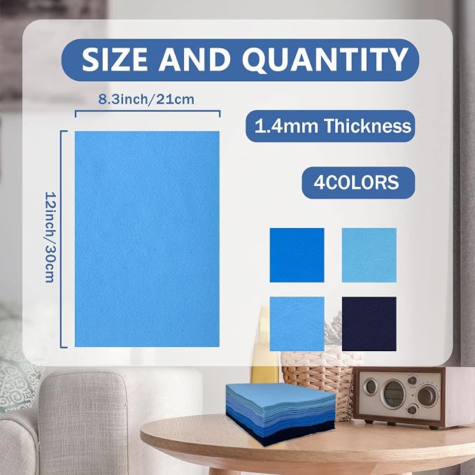 Jtnohx Soft Felt Sheets, 8x12 inches Assorted Craft Felt Fabric, 1.4mm Thick