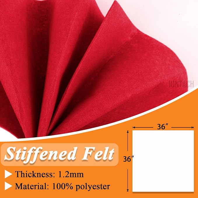 IONTACH 36" X 36" Red Stiff Felt Fabric 1.2mm Thick | Felt Sheet