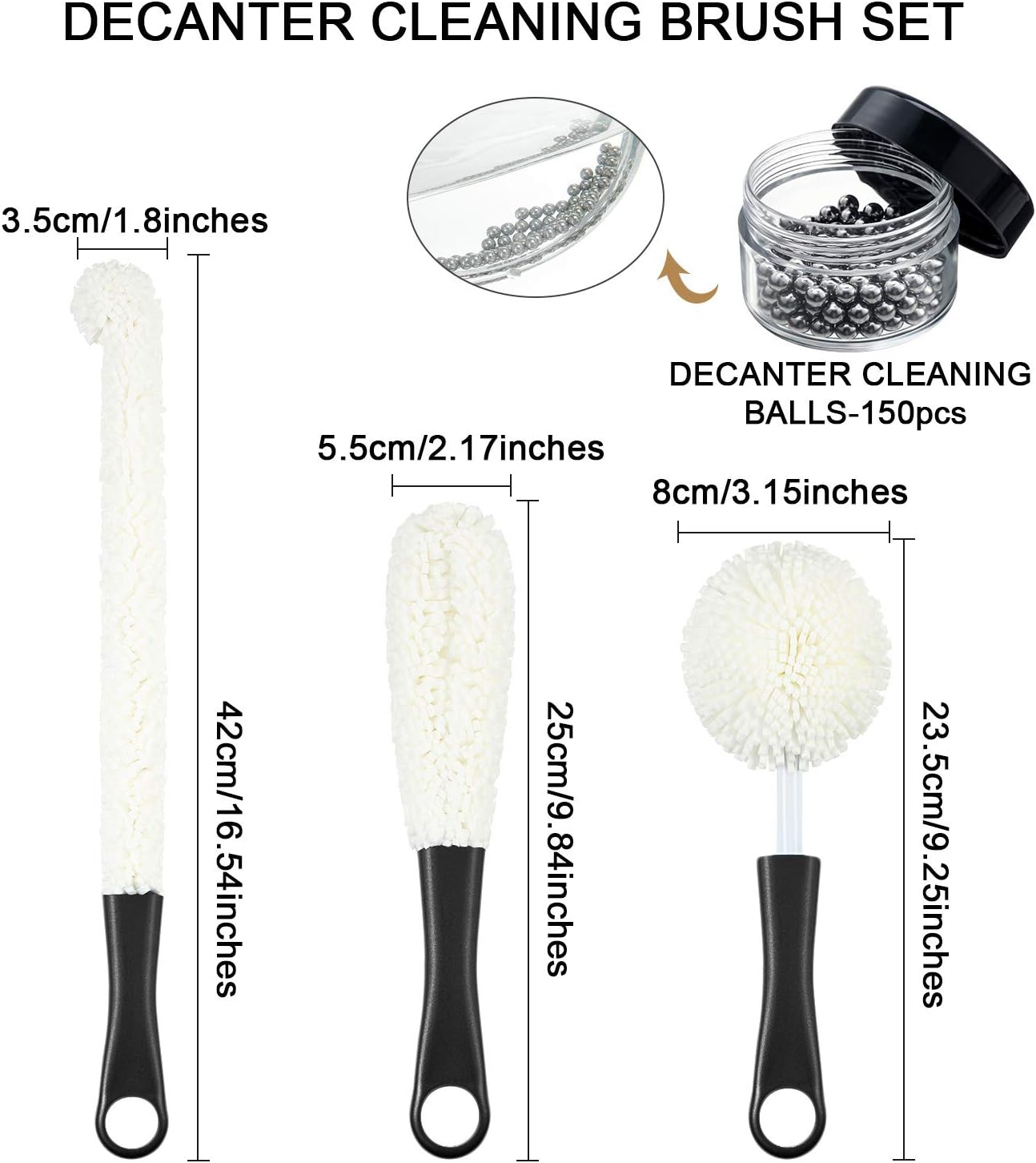 Boao 3 Pcs Decanter Cleaning Brush Wine Glass Decanter Flexible Bottle Brush Set with Cleaning Beads Household Tools for Bottle Goblets Glasses Cups(Black)