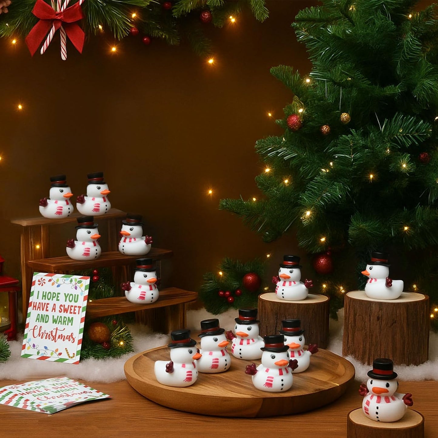 Yaomiao 48 Pcs Christmas Rubber Ducks Bulk Rubber Ducks Bath Toys Christmas Stocking Stuffers Snowman Decorations with Card Xmas Duck Gifts for Xmas Party Favors