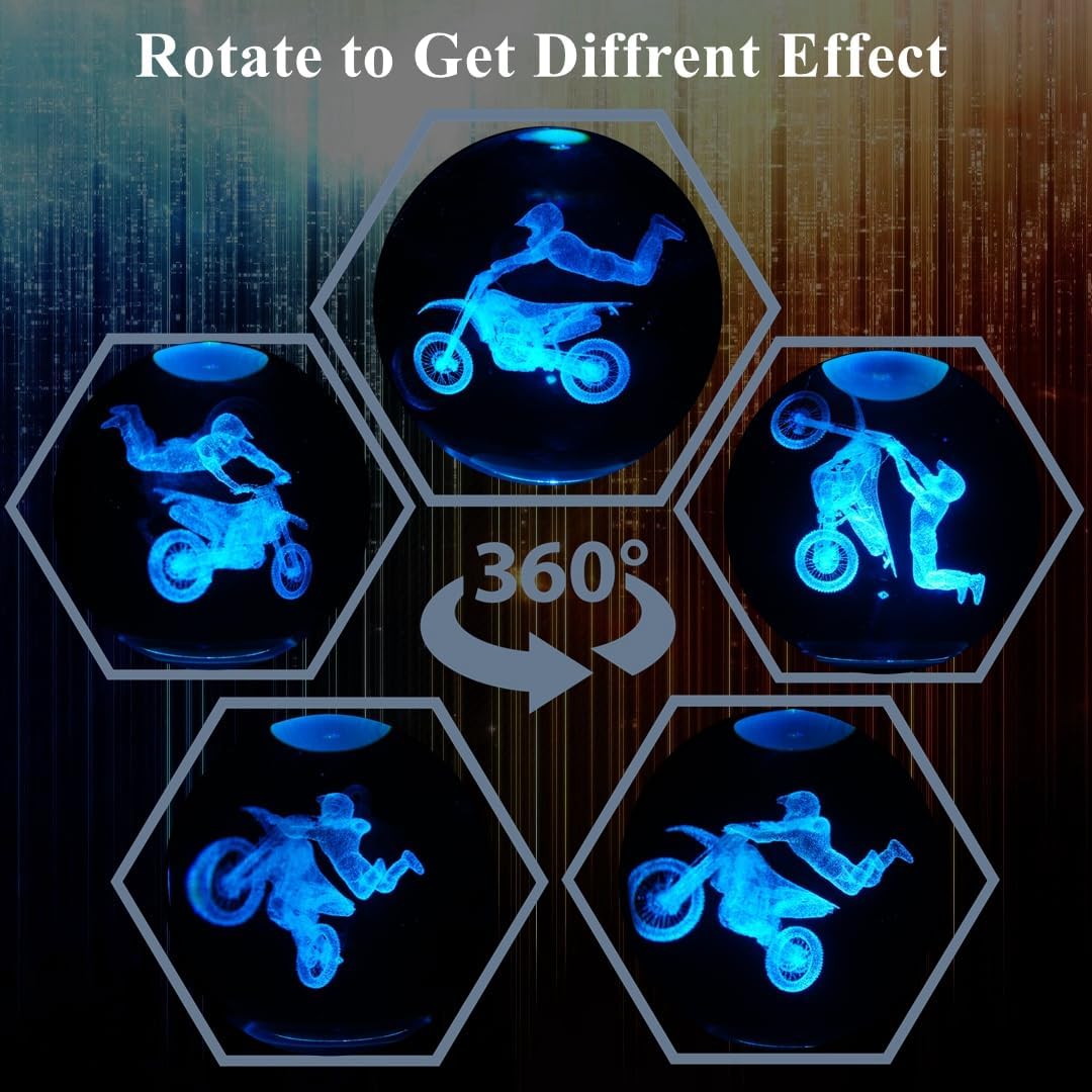 Dirtbike Night Light, Dirtbike Gifts, 3D Crystal Ball Dirtbike Lamp with Remote Upgraded 3.15 Inch with 16 Color for Birthday Xmas Cool Figurines Motorbike Gifts for Room Decor Boys Girls