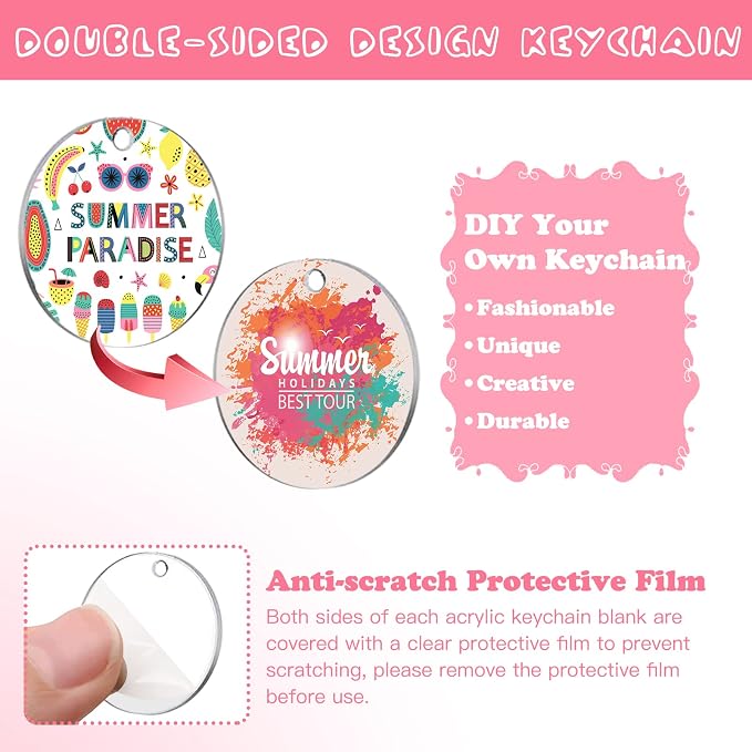 ZOCONE 144 PCS 2 INCH Acrylic Keychain Blanks Set, Display Card, Packing Bag