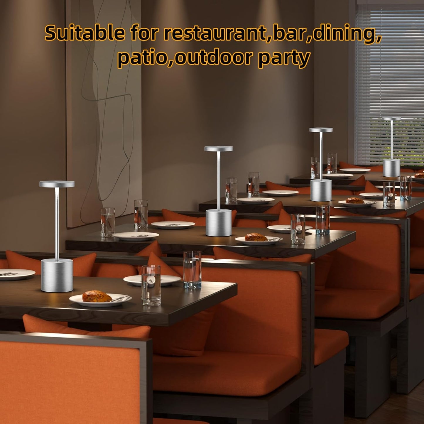 Cordless Table Lamps Rechargeable - Outdoor Portable LED Table Light 5000mAh Battery Operated Lamp 3 Color Stepless Dimming with Memory Function for Restaurant Dining Patio 2Pack Silver