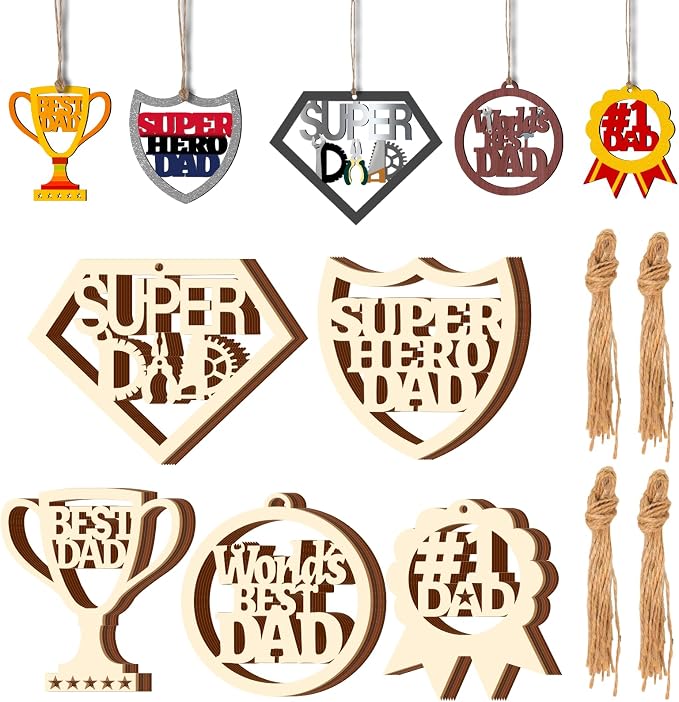 Dad 40Pcs 5 Type Unfinished Wood Crafts Fathers Day DIY Cutouts Dad Birthday
