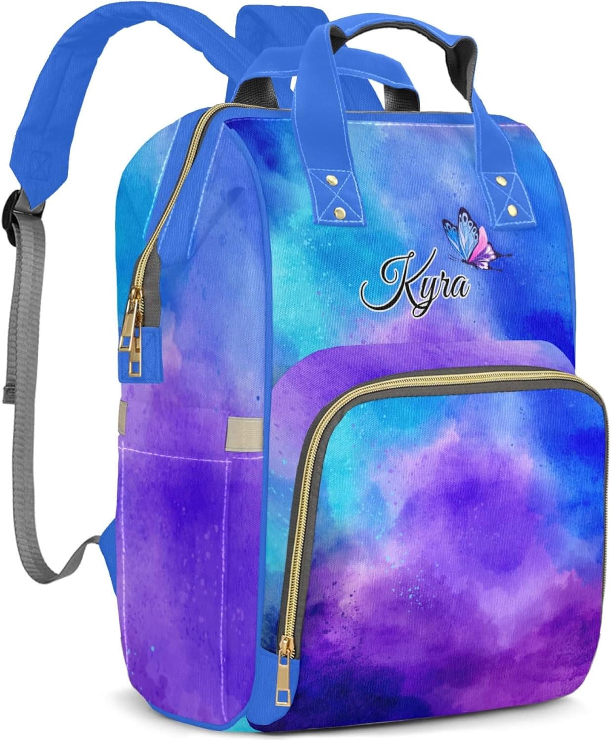 Blue Personalized Diaper Bag Backpack for Baby Boy with Name, Custom Nappy Nursing Bag for Moms Dads, Customized Gift, Large Capacity, Waterproof, Multifunctional