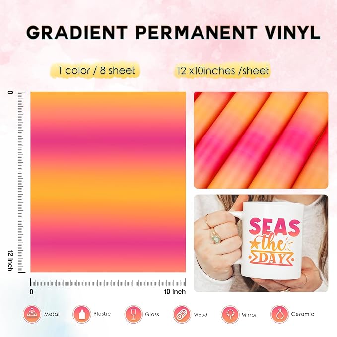 Tintnut Watercolor Permanent Vinyl 8 Pcs12x10in Gradient Adhesive Vinyl |