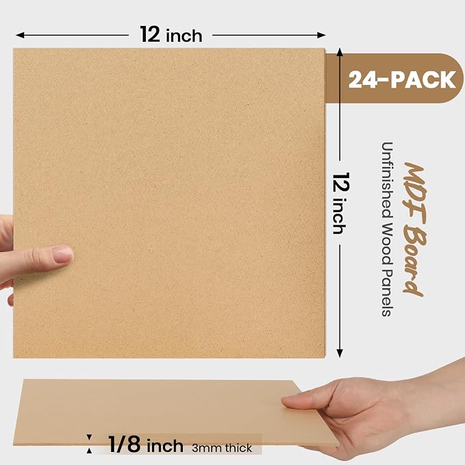 CALPALMY 24-Pack MDF Board 1/8 Inch Thick 12" x 12" Unfinished Wood Panels