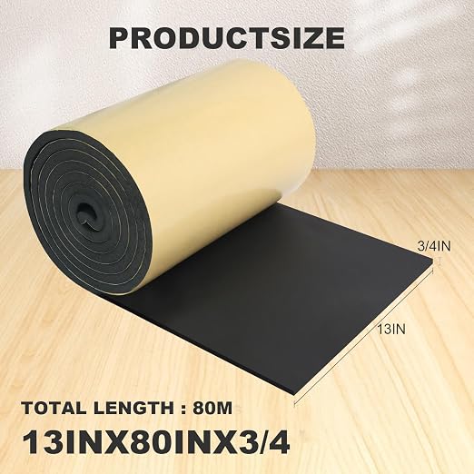 Closed Cell Insulation Neoprene Foam Sheet, 13 in x 80 in x 3/4 in Soundproof