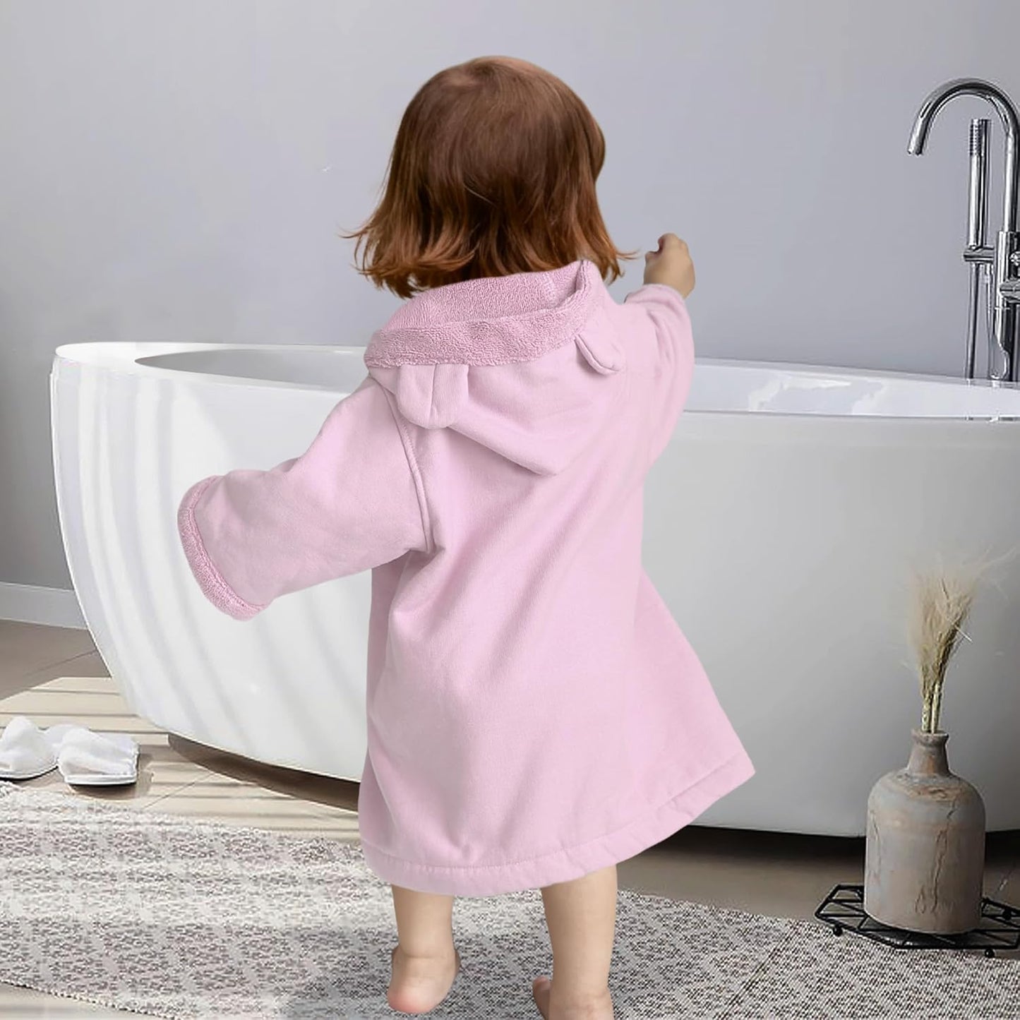VOOVA & MOVAS Baby Hooded Towel with Bear Ear, 0-3Years | 100% Cotton,Low Lint, Ultra-Soft & Absorbent | Gentle for Sensitive Skin, Bath, Pool & Beach Towel | Newborn (Pink)